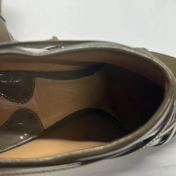 Chloe Ankle Heeled Boots Booties Boot Patent Leather Olive Green Size EU 37 US 7 - Picture 10 of 11